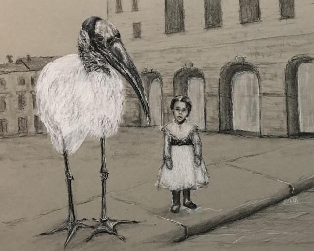 girl with big bird by suzanne starr