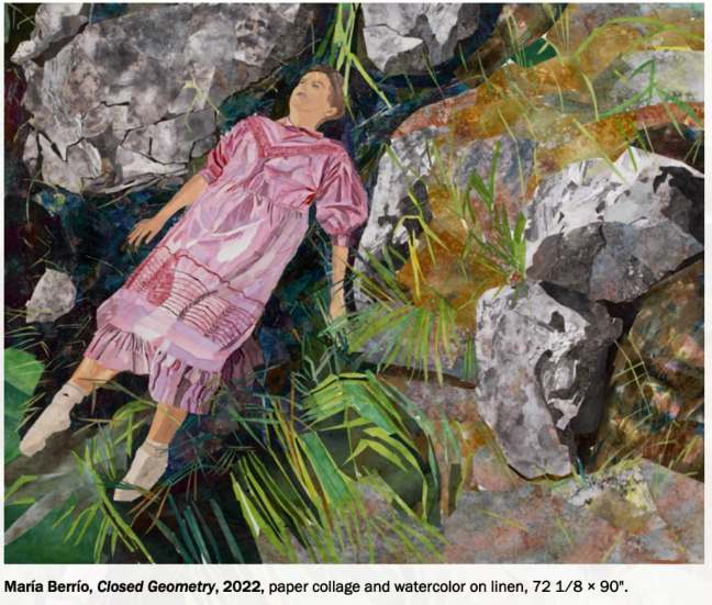 image supplied by dVerse Poets, by María Berrío, Closed Geometry, 2022